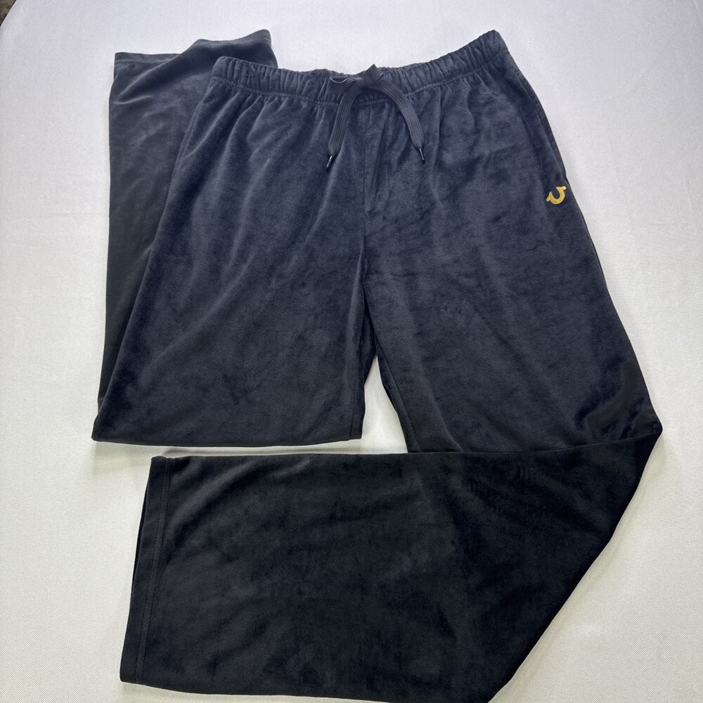 True Religion Men's Medium Black Sleepwear Pants Velour Pajama Loungewear